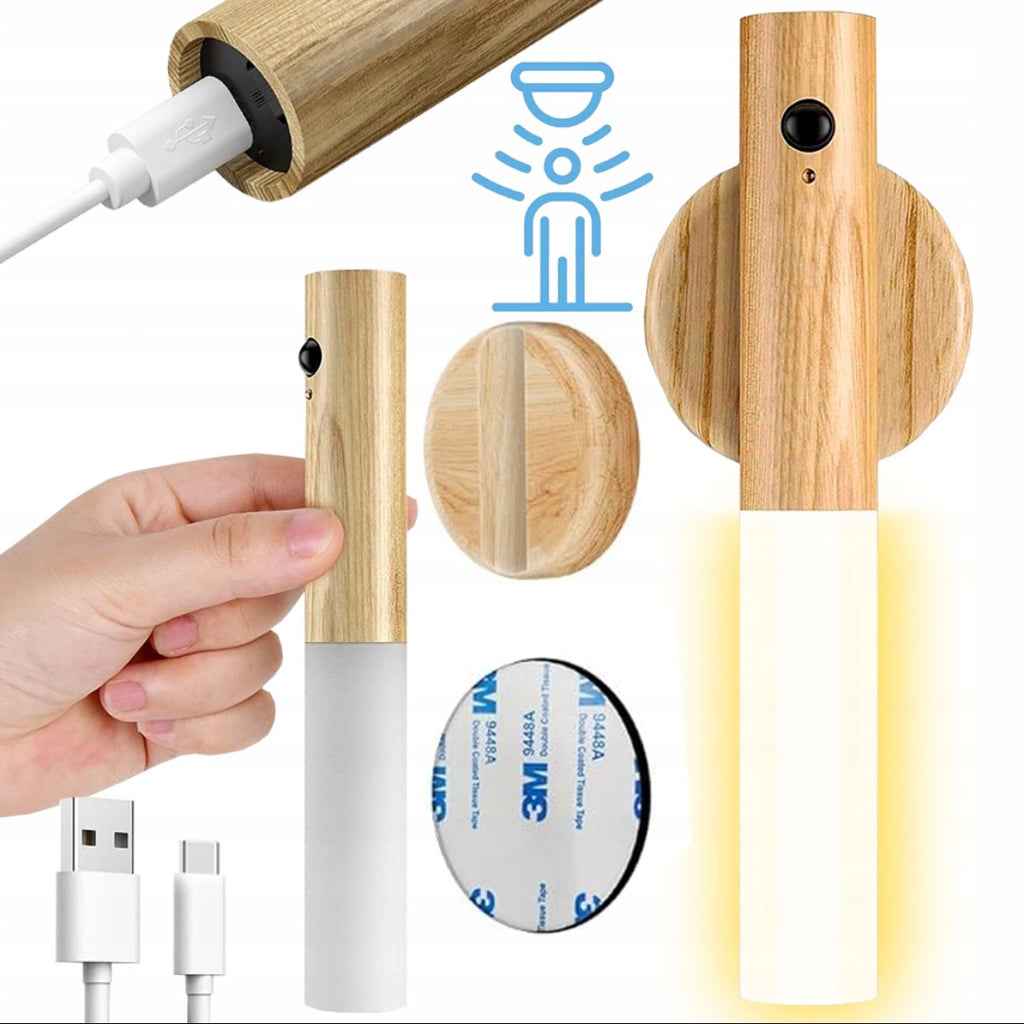 Lampka nocna LED z czujnikiem – bezprzewodowa, USB, montaż magnetyczny